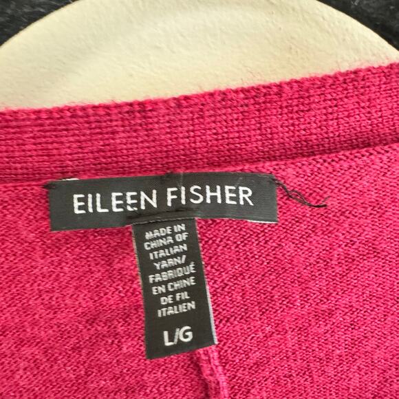 Eileen Fisher Tunic Raspberry Red Merino Wool V-Neck Sweater Dolman Sleeve Sz L - Picture 2 of 4